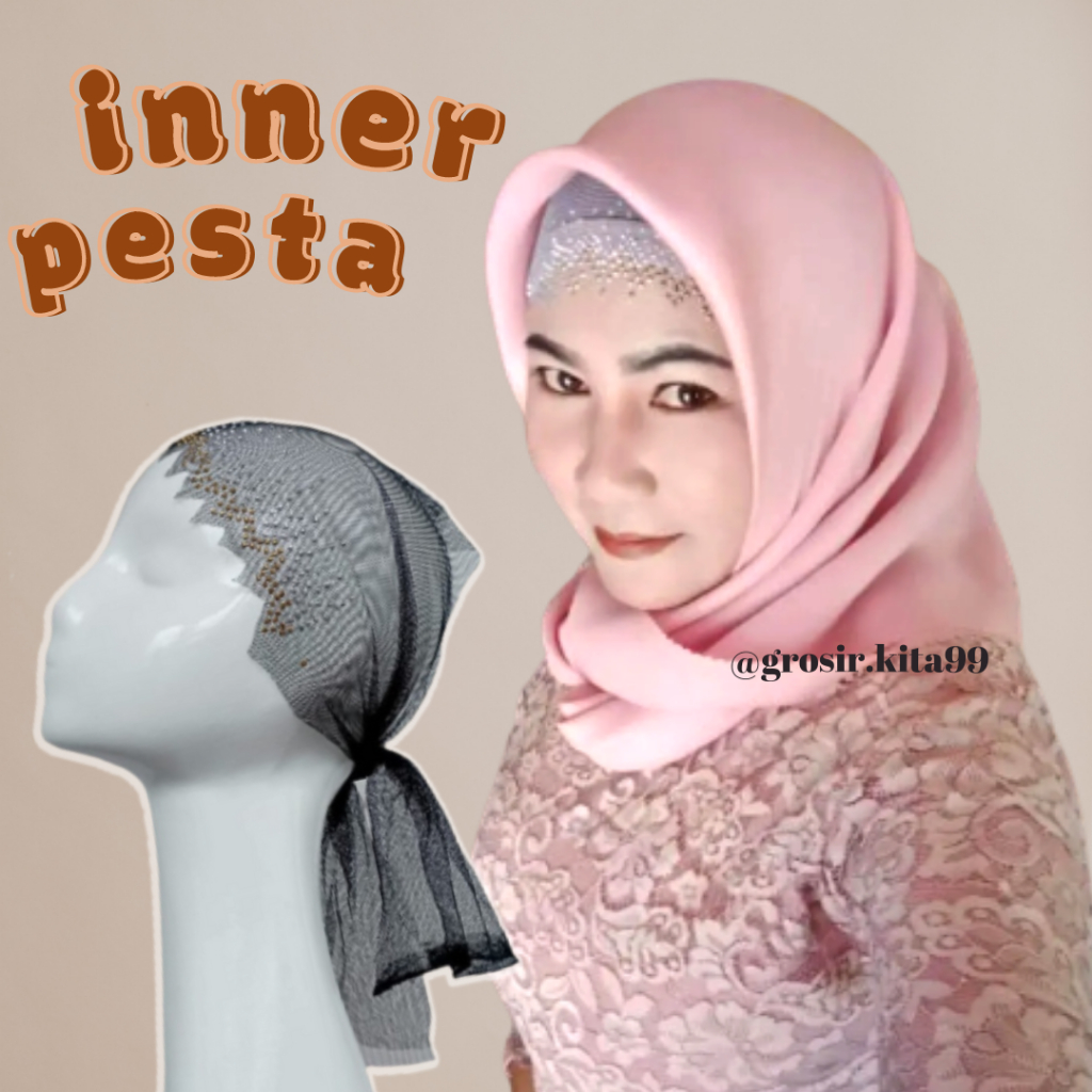Inner Pesta Hijab Diamond Zig-Zag / Ciput Iner dalaman jilbab / Bandana Ciput Iner Hijab Payet tile 