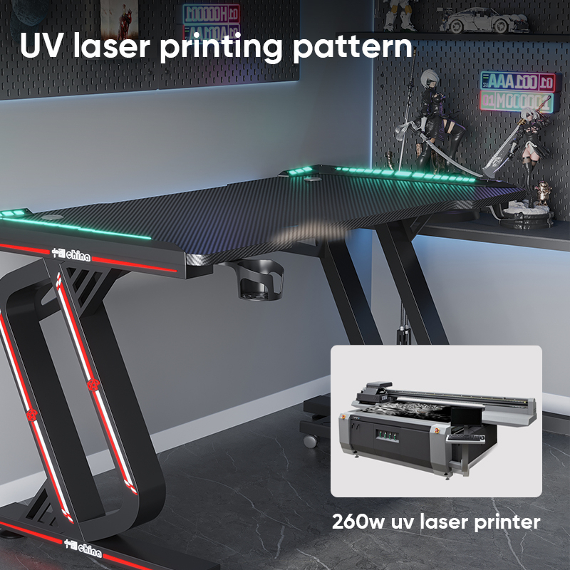 Deli Furniture Meja Gaming / Meja Komputer / Gaming Table Build In LED Light Kapasitas 300 KG E91512-2