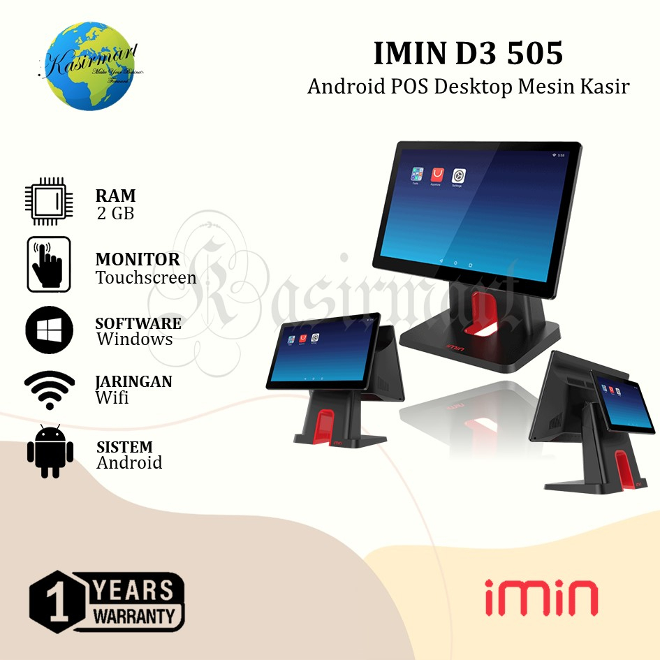Mesin Kasir Android iMin D3 505 2G /16G Touch Screen All in One POS System Kasir Kitchen Dapur Supermarket Sea pagan Support RJ11