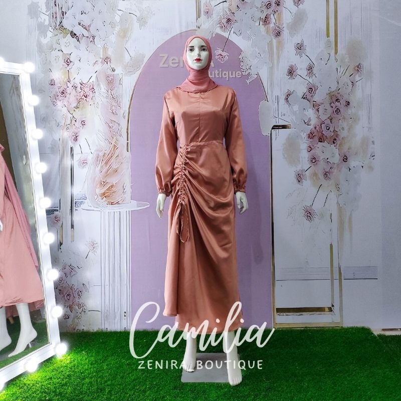 CAMILIA Dress Serut polos lengan balon / Baju Kondangan / Lamaran / Lebaran / Braidsmaids murah / Gamis remaja / wisuda / couple by Zenira