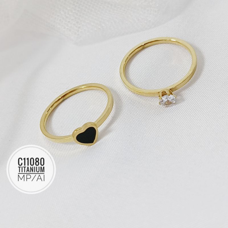 Cincin Titanium set 2 pcs love hitam gold C11080