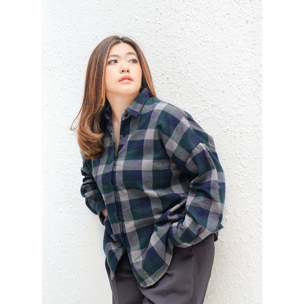 Ixora Kiera Oversized Shirt - Kemeja Flannel Wanita Oversize Flanel Kotak Checkered