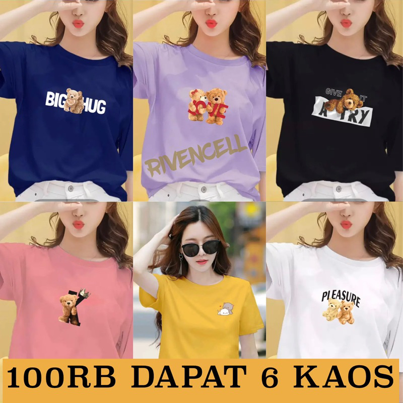 PROMO ( 100RB Dapat 6 KAOS WANITA BEAR ) BAJU DISTRO Dtf ANIME DEWASA BISA UNTUK PRIA DAN WANITA Kao