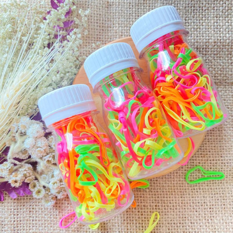 2000pcs Ikat Rambut Karet Jepang Warna Warni Kemas Pouch Lucu Karet Rambut Anak Kuat Tidak Mudah Putus