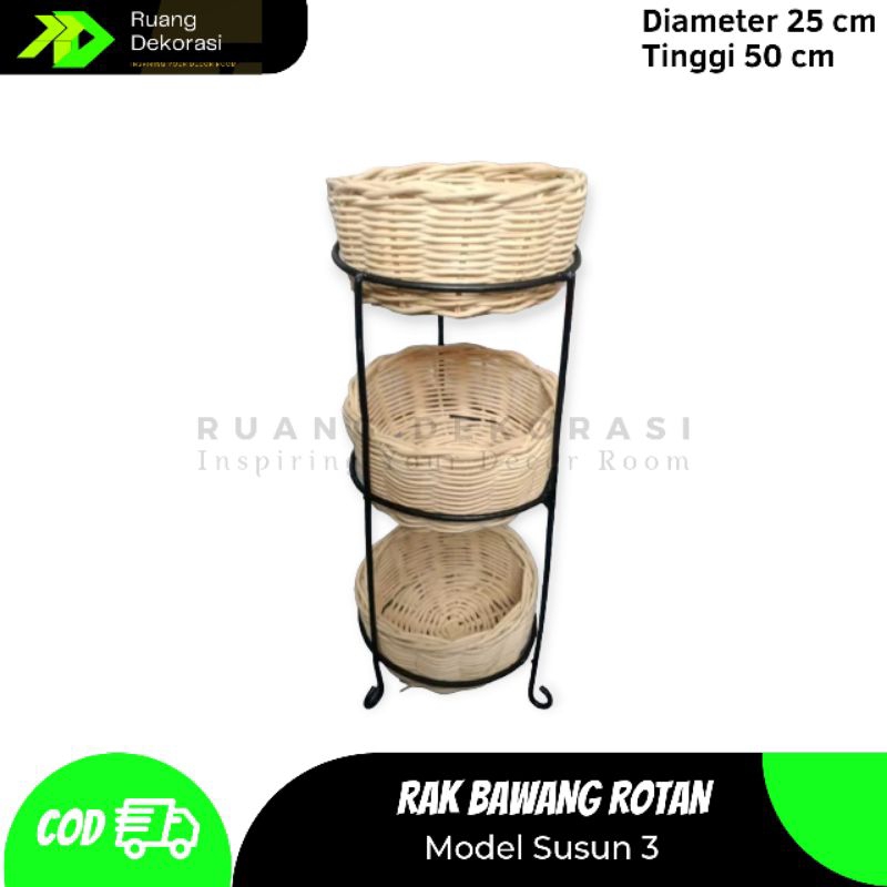 Rak Bawang Susun 3 Rotan Besar D 25 Rak Bumbu Dapur Rak Bawang Besi Rotan Rak Bawang Termurah