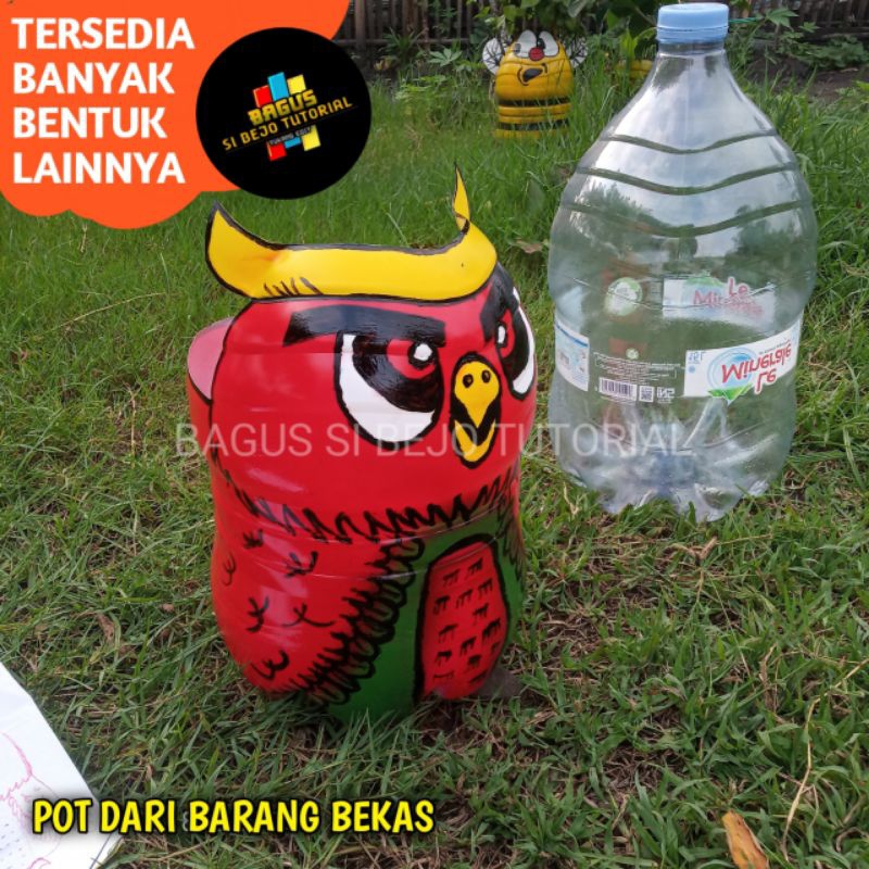 POT GALON BEKAS LEMINERALE KERAJINAN TANGAN BENTUK BURUNG HANTU II PRAKARYA DARI BARANG BEKAS