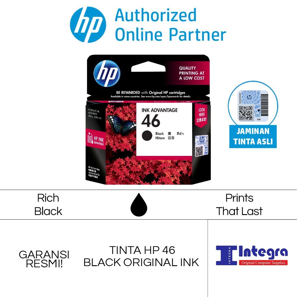 Tinta HP 46 Black / Hitam Original Cartridge - CZ637AA