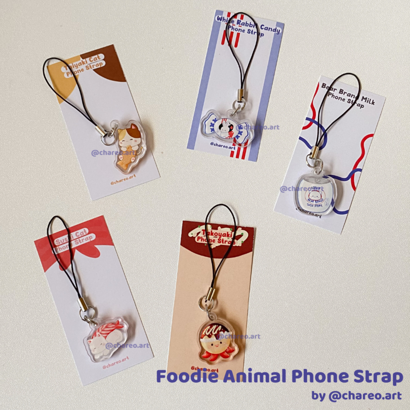 Foodie Animal Phone Strap Gen 2 by @chareo.art (gantungan hp karakter lucu) (gantungan flash disk) (