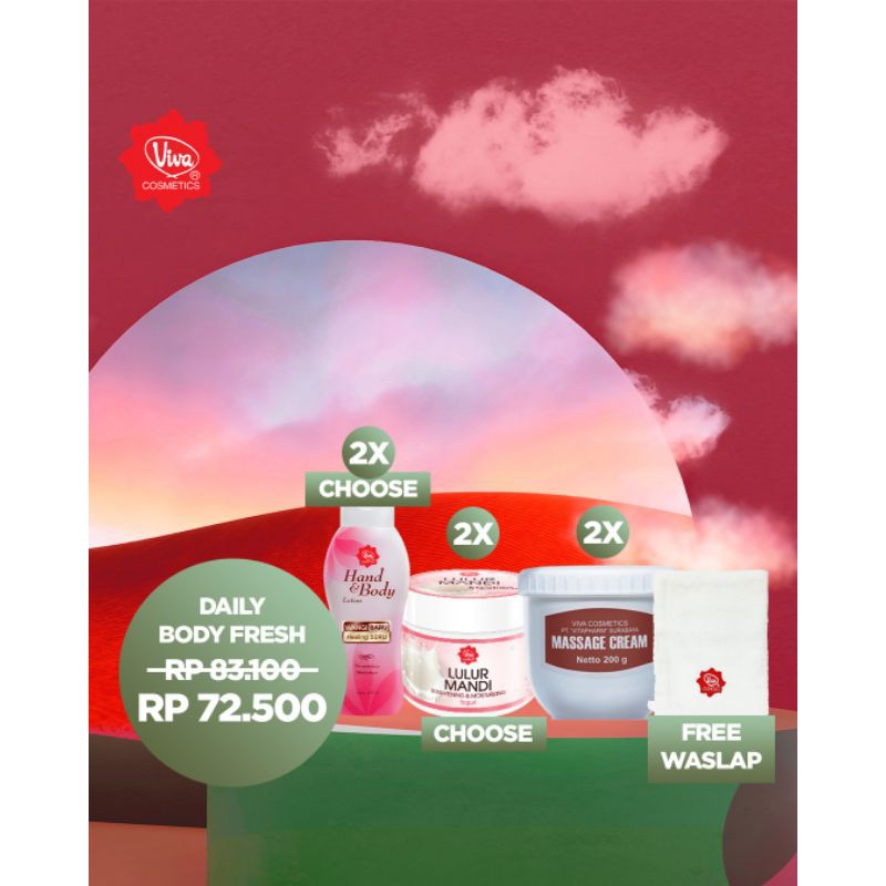 Paket 2 Viva Hand Body Lotion 100 mL 2 Viva Lulur Mandi 2 Viva Massage Cream 200 gr