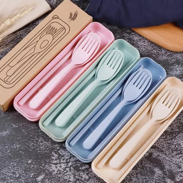 Sendok Set Box Tebal Sendok Garpu Sumpit Alat Makan Set Bento Anak