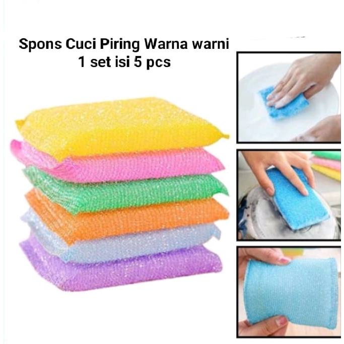 SPONS / BUSA CUCI PIRING WARNA WARNI ISI 5 pcs