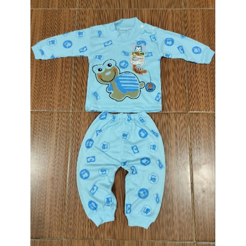 Setelan Baju Bayi Piyama Bayi Lengan Panjang Motif Kura Kura Usia 0-12 Bulan