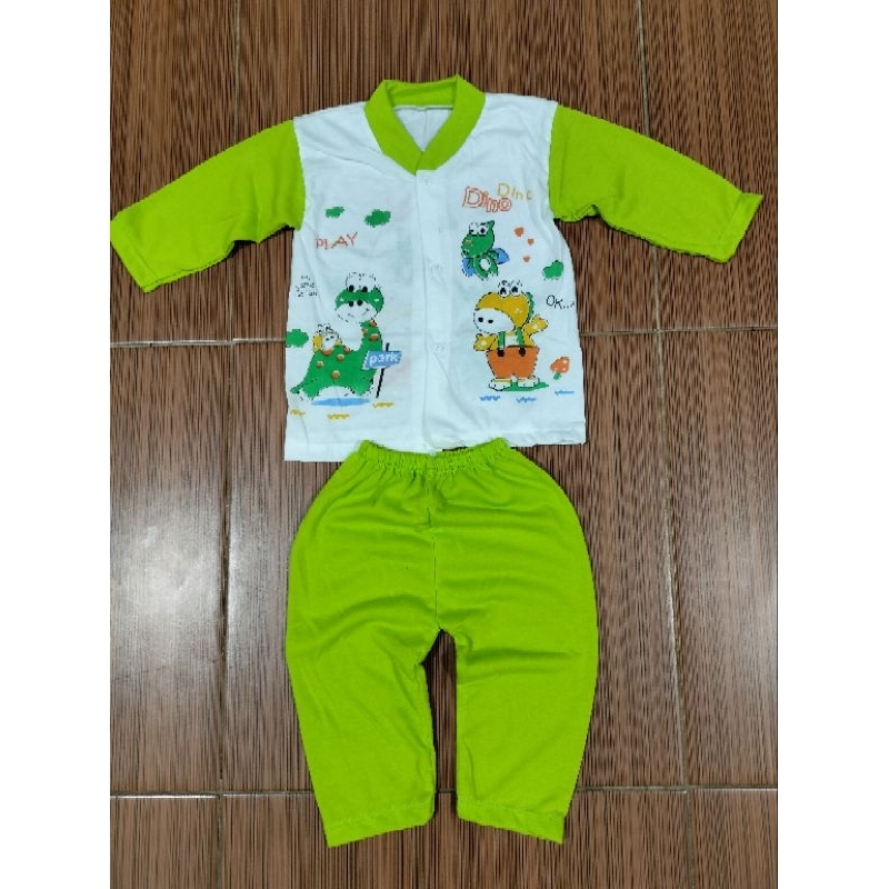 Setelan Baju Bayi Piyama Bayi Lengan Panjang Kancing Depan Motif Dino Usia 0-12 Bulan