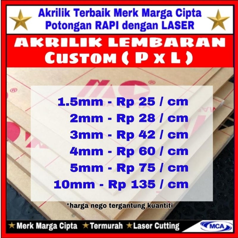 AKRILIK Lembaran CUSTOM / Akrilik bening/ Marga cipta/ Acrylic