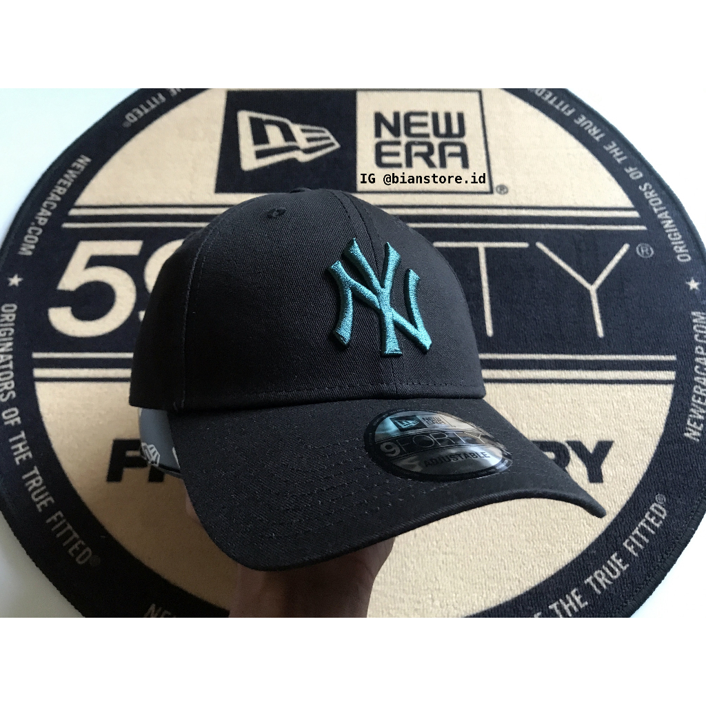 Topi New Era 9Forty New York Yankees League Essential Black/Dark Turquoise Cap 100% Original Resmi
