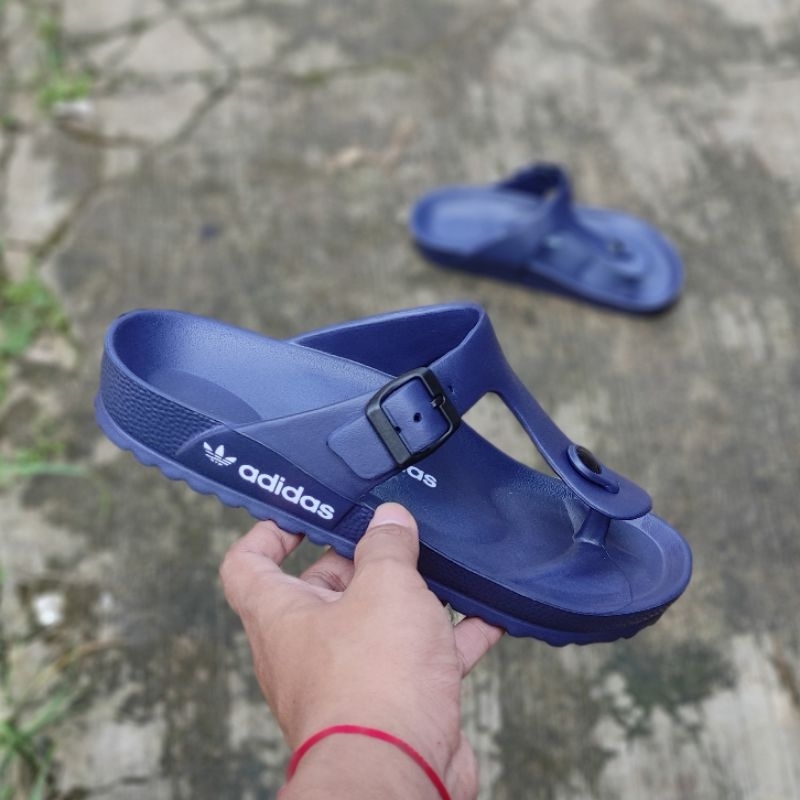 Sandal Pria Jepit Adidas Bahan Karet Navy White Big Size 44 45 46 Sendal Jepit Anti Slip