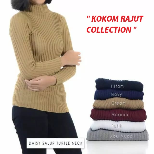 Aisha Inner Rajut Baju Dalaman Wanita/Turtle Neck Jalur Rajut Wanita/Baju Kerah Tingg Wanita Hijab