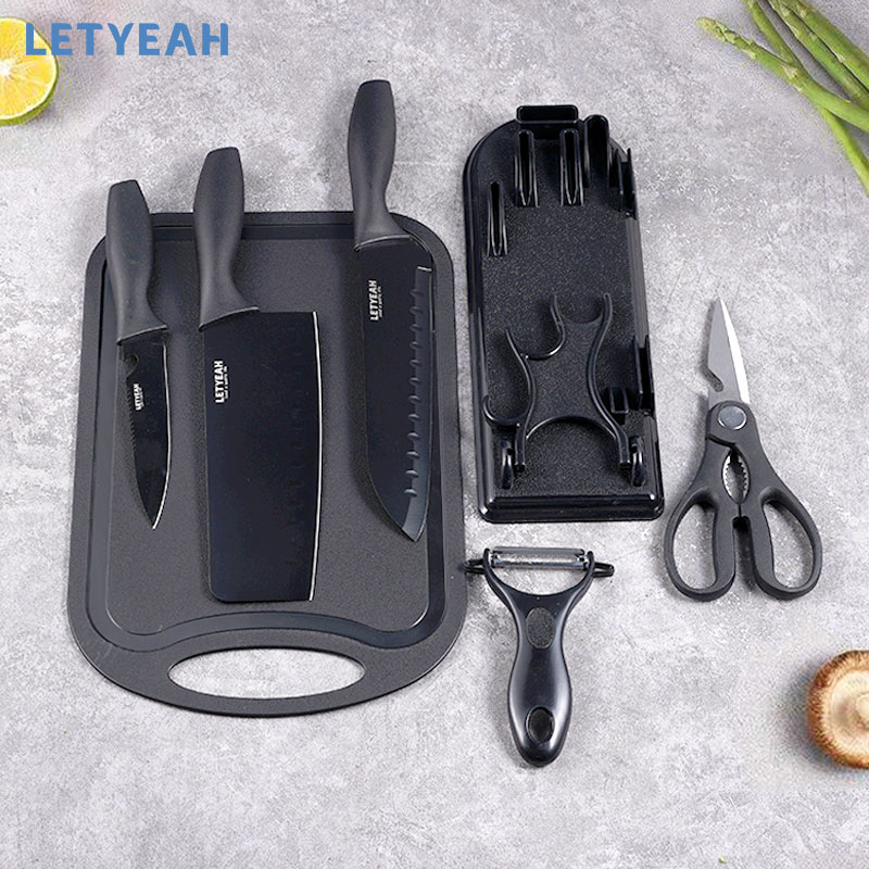 letyeah pisau dapur set stainless tajam / talenan set isi 7pcs