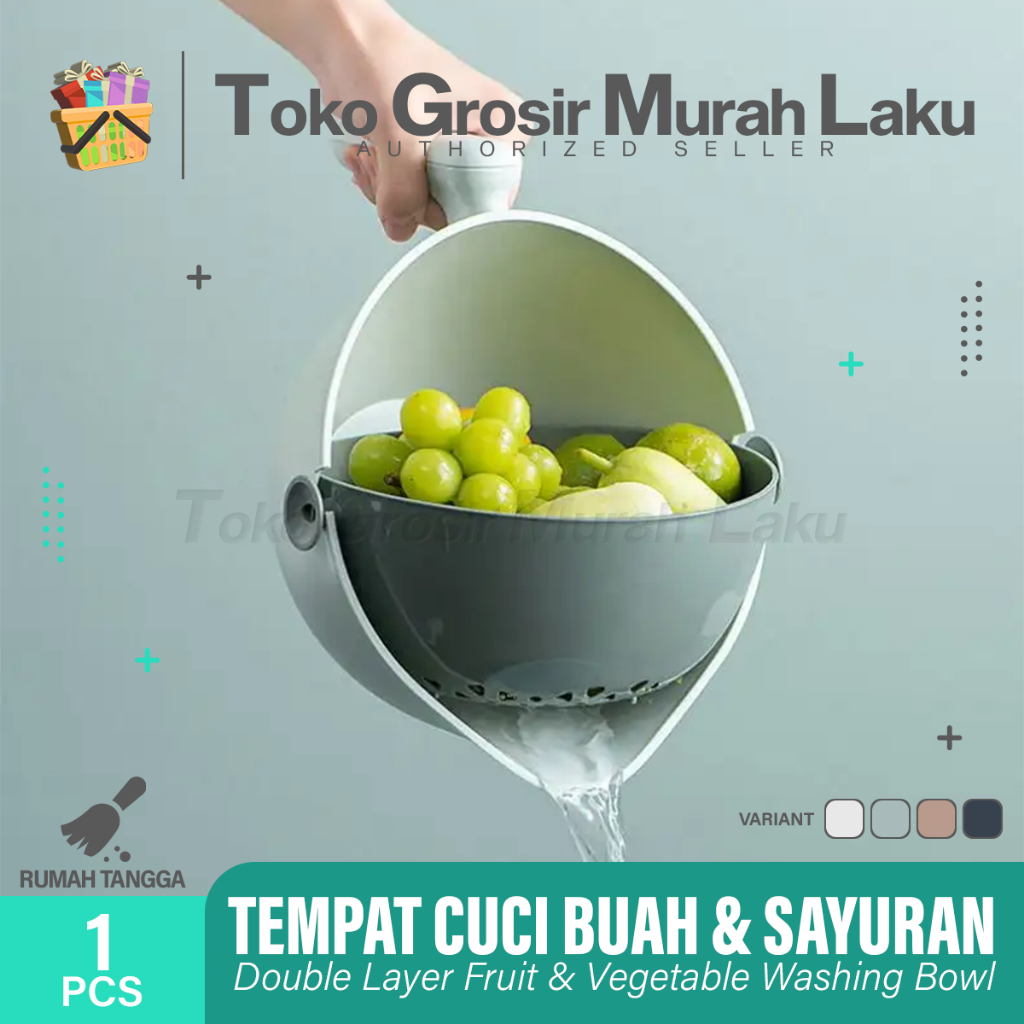 BASKOM SARINGAN TEMPAT CUCI BUAH SAYUR SERBAGUNA PEGANGAN GAGANG 2in1