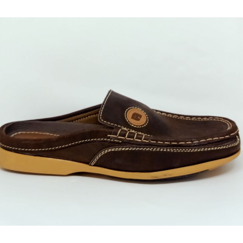 Sepatu Pria Selop Bustong Slip On Moccasin Kulit Asli Nubuck Grammer