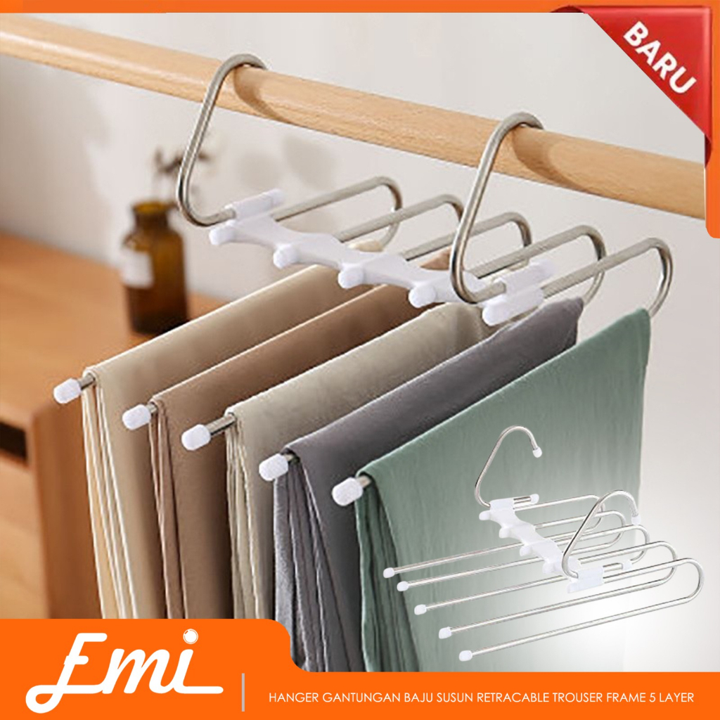 Hanger Gantungan Baju Susun Retracable Trouser Frame 5 Layer