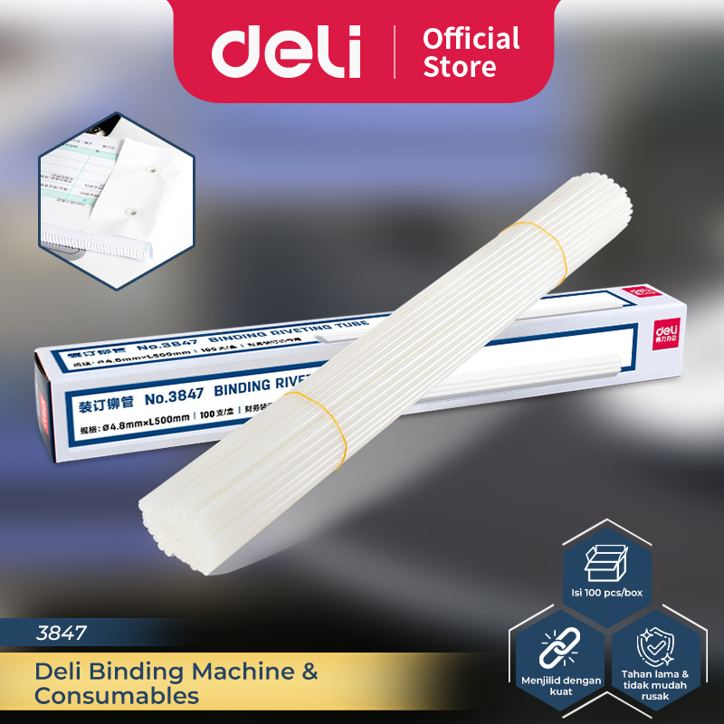 

Deli Riveting Tube Financial Binding Isi Mesin Jilid Keuangan Transparan Isi 100 pcs/pak 384X 3853