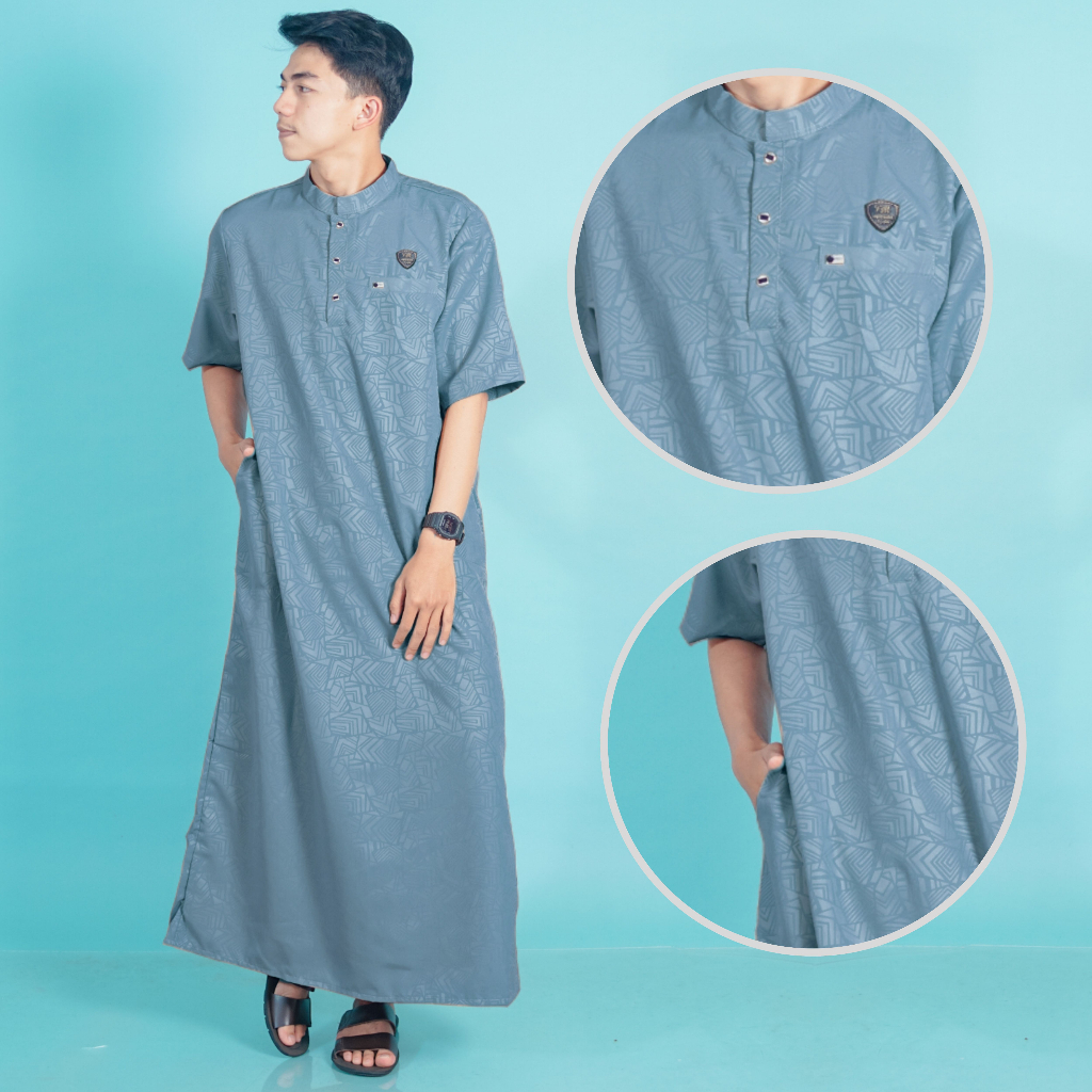 AL-KOF/Gamis jubah pria remaja dewasa lengan pendek motif terbaru/fashion pria muslim
