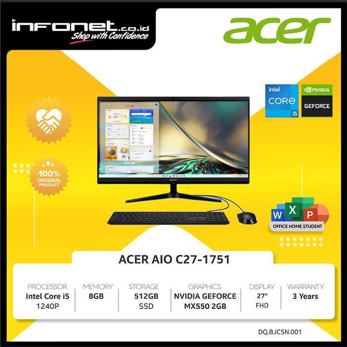 ACER AIO C27-1751 I5 1240P 8GB 512GB MX550 27 W11 OHS21
