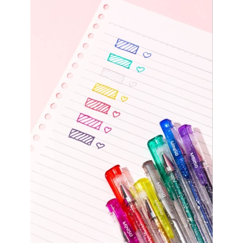 

MINISO OFFICIAL COLORED GEL PEN 7Color / bolpoin glitter / balpoin warna / pulpen warna