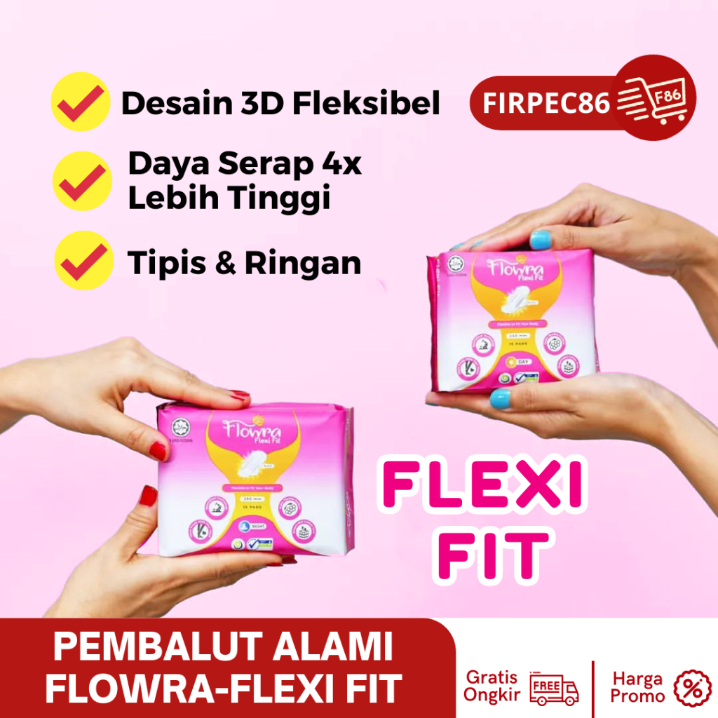 Pembalut Flowra Flexi Fit 240mm Day, Pembalut Halal, Tipis, Xtra Kering, Aman &amp; Nyaman