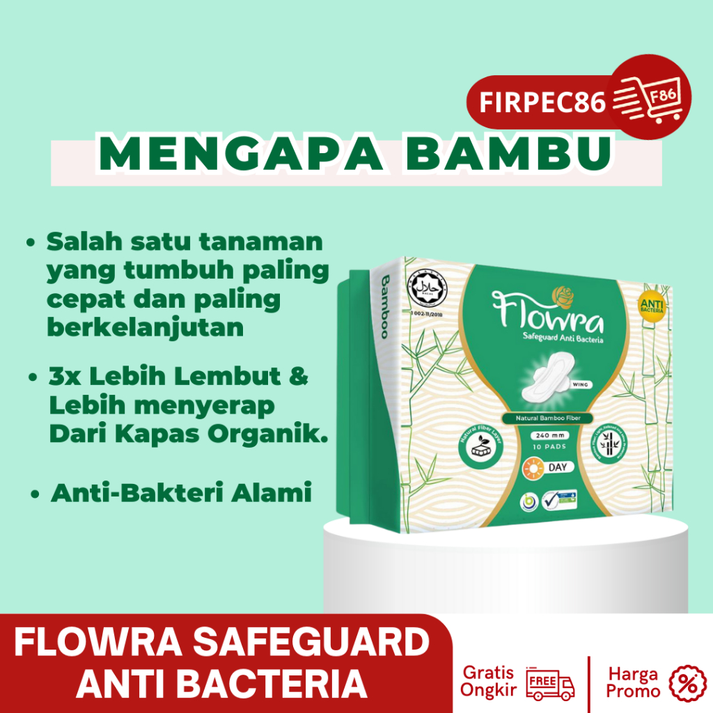 Flowra Safeguard Day 240 mm, Pembalut Serat, Serat Bambu, Anti Bacteri