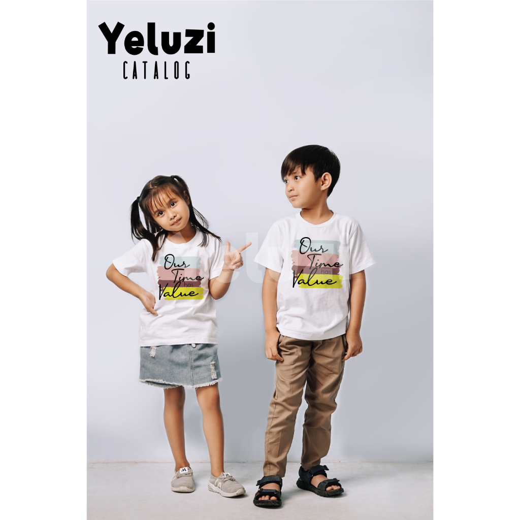 Baju Sarimbit Couple Keluarga Kaos Oblong Our Time Has Value - Putih - YELUZI