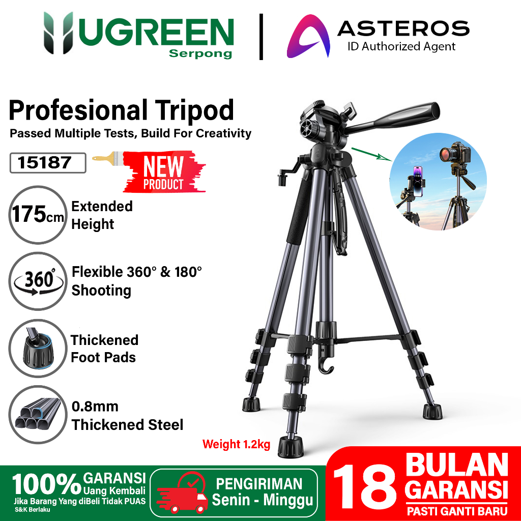 UGREEN Professional Tripod Camera HP Monopod Portable Kamera DSLR Mirrorless dan Smartphone