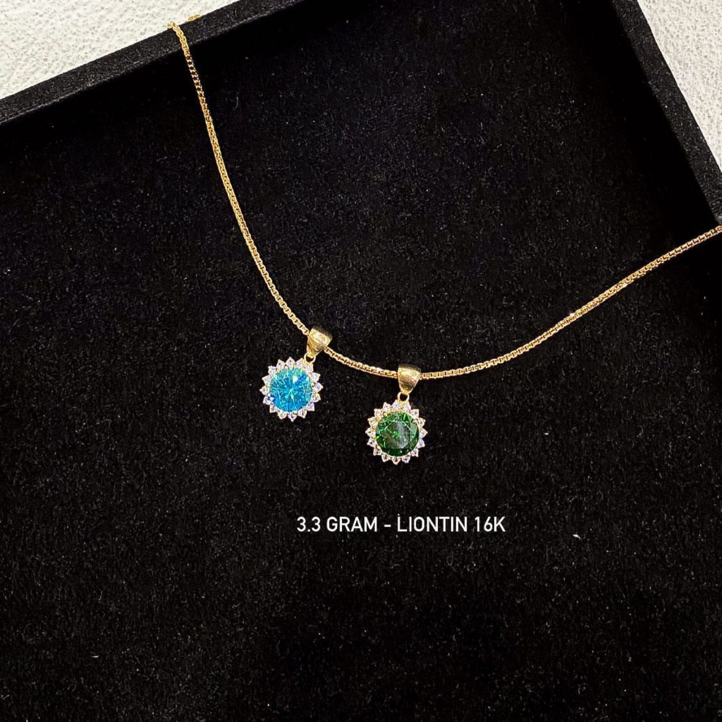 Kalung liontin set anak dan dewasa emas asli kadar 70 75 16k 17k rosegold whitegold solitaire biru sapphire emerald hijau pink ungu merah permata