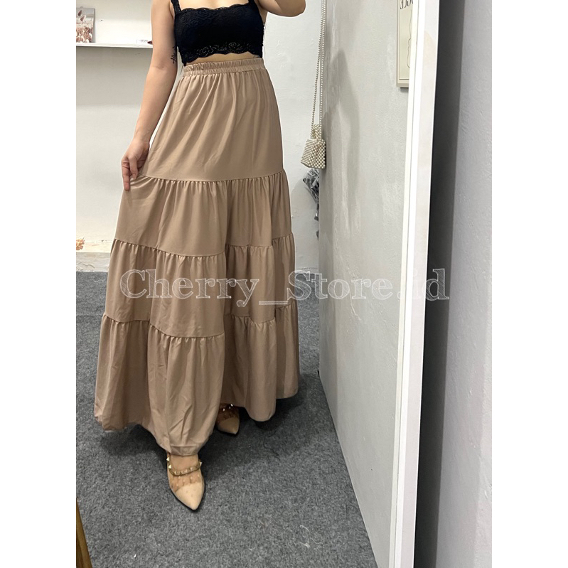 Cherry_ rok panjang beraksen 4 susun | long skirt korean style | rok wanita muslim