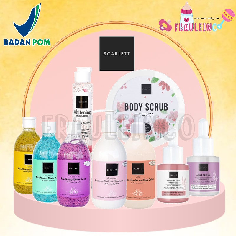 *FRAULEINCO* [BPOM] Scarlett Whitening Body Lotion &amp; Shower Scrub by Felicya Angelista / ACNE SERUM / BRIGHT SERUM