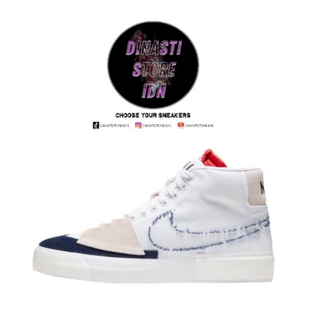 (DSIDN) Sepatu Nike Blazer Mid Edge Hack Pack White Navy Blue Original 100% | Sneakers Formal