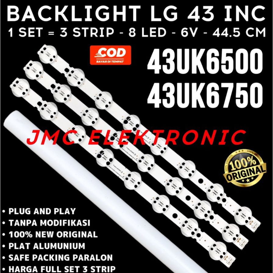 BACKLIGHT TV LED LG 43 INCH 43UK6500 43UK6750 43UK 43IN 8K 6V 43 INCH 8 KANCING MATA BAGONG 6 VOLT