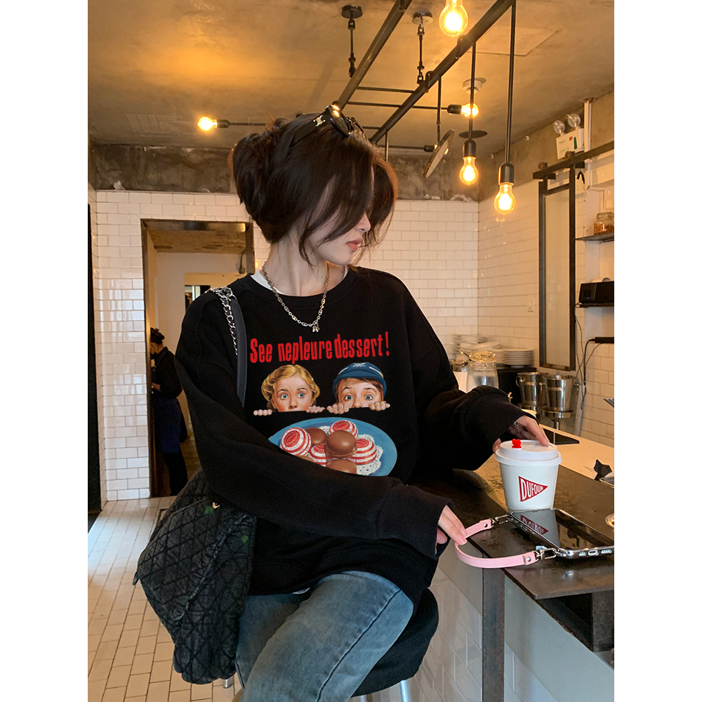 EUNII Sweater Lengan Panjang Cartoon Dessert Girl Korean Style/Sweater Crop/Baju Wanita/Switer Wanita/Switer