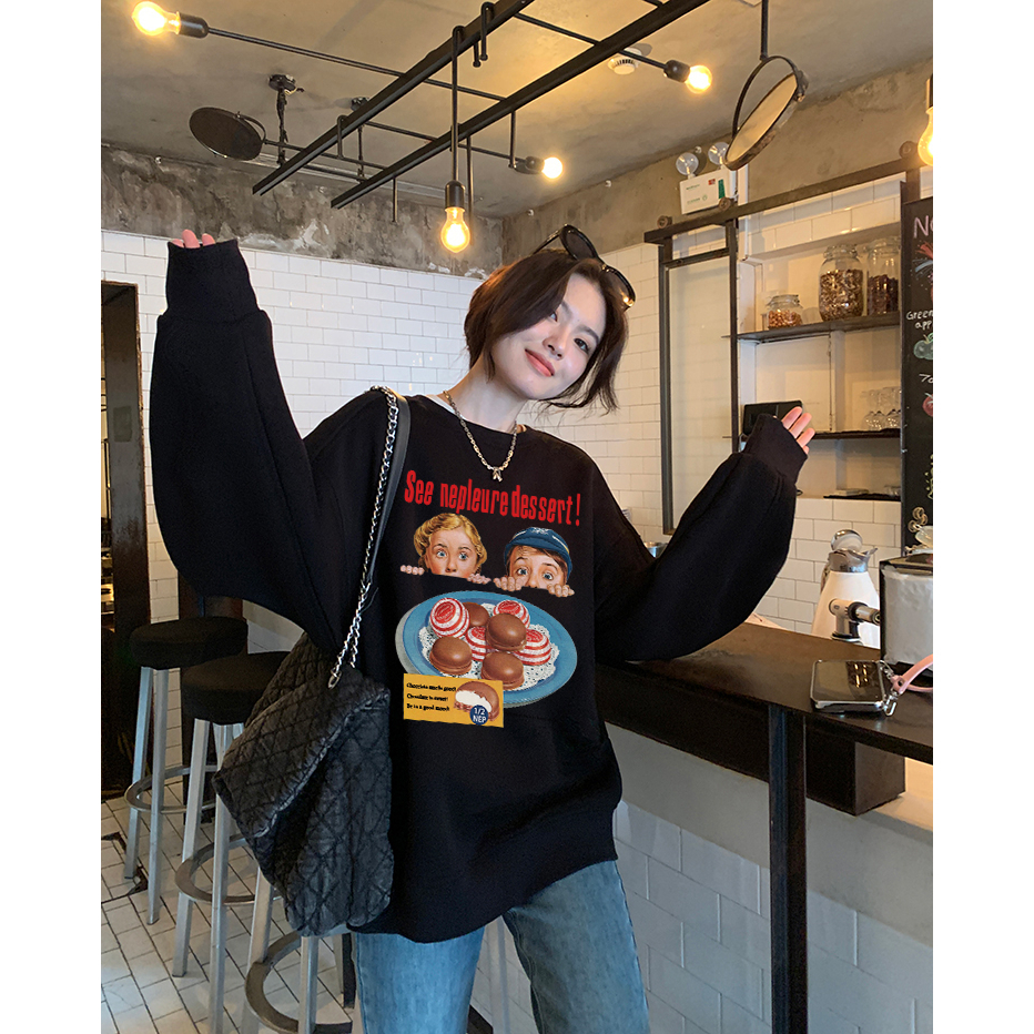 EUNII Sweater Lengan Panjang Cartoon Dessert Girl Korean Style/Sweater Crop/Baju Wanita/Switer Wanita/Switer