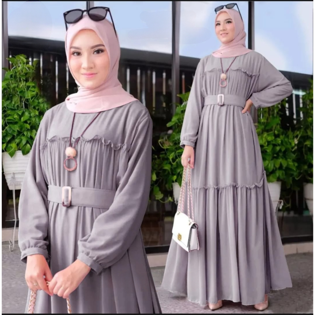 Gamis anggun Crinkle Premium gamis putih terbaru 2023 Shakila Maxi dress kekinian dan fashianable