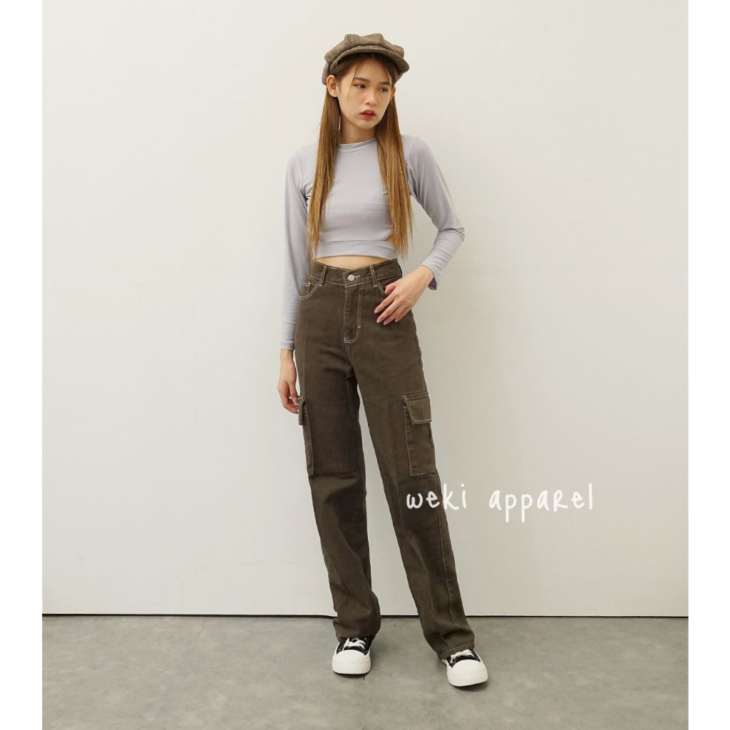 Weki Cargo Highwaist Loose Jeans Choco