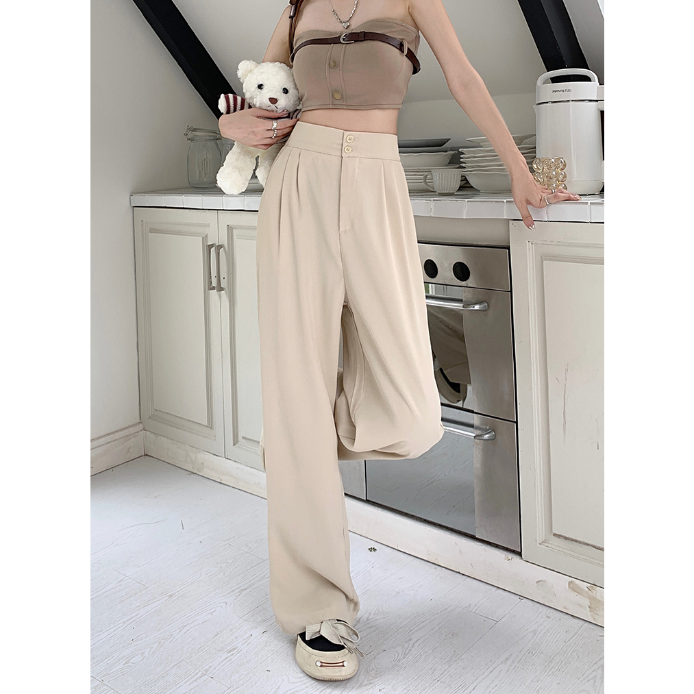 Korean style celana wanita terbaru  loose Retro causual celana hitam  panjang kulot pants