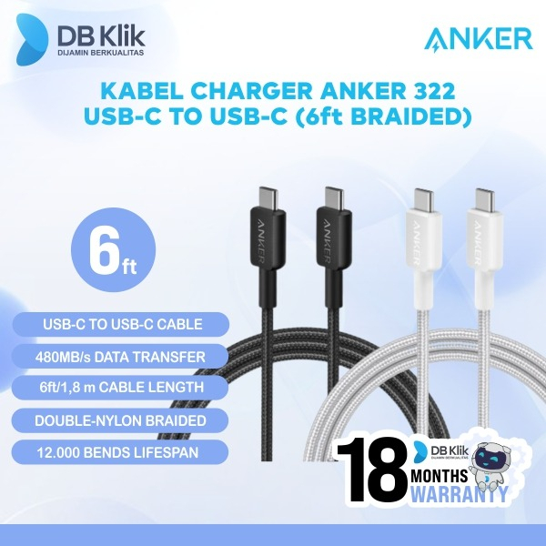 Kabel Charger Anker 322 USB-C to USB-C (6ft Braided) - ANKER A81F6