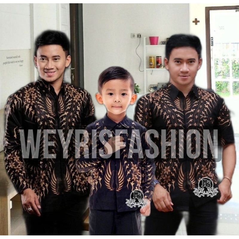 TERBARU Couple Sweet | Kids Batik Couple Baju Kemeja Hem Couple Ayah dan Anak Laki-laki | Batik Pria Bernekel Hitam