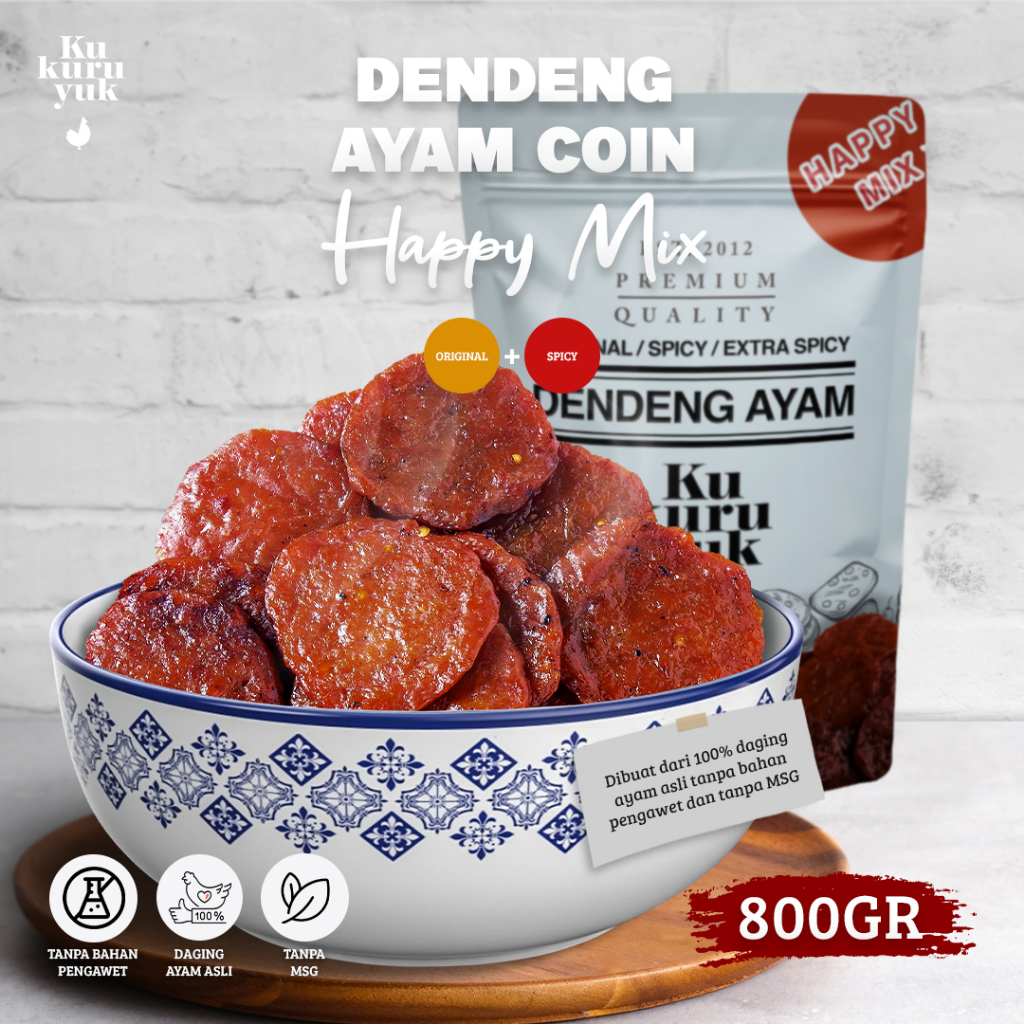 

HAPPY MIX (Coin 2 Rasa) Paket 2 Variant 800 g Dendeng Ayam Kukuruyuk Makanan Siap Saji