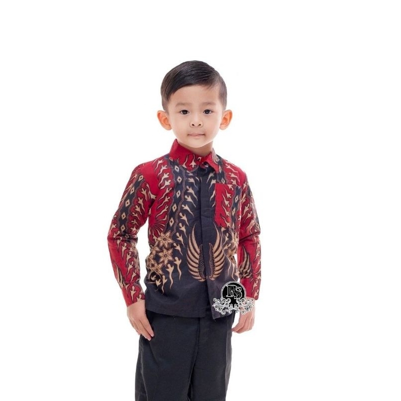 TERBARU Couple Sweet | Kids Batik Couple Baju Kemeja Hem Couple Ayah dan Anak Laki-laki | Batik Pria Bernekel Merah