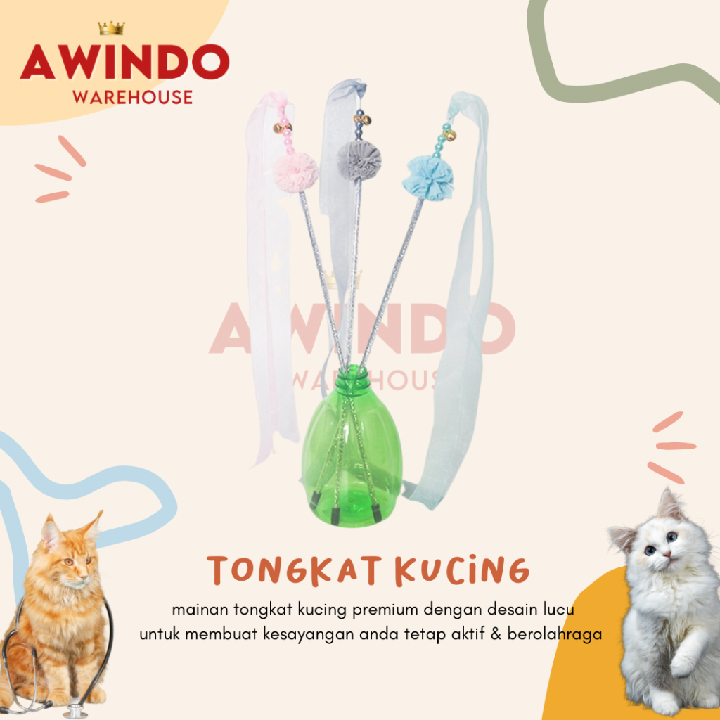 TONGKAT MAINAN KUCING MOTIF 15 BANDY - Premium Mainan Tongkat Bulu Kucing Lonceng Interaktif Stick Chaser
