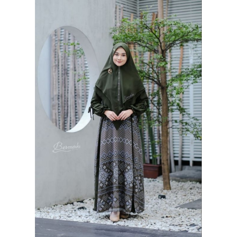 Gamis Ceruty Babydoll Set Khimar Motif Faiza Salsa Syar'i Original Bermereks Syar'i | Gamis Bermerek