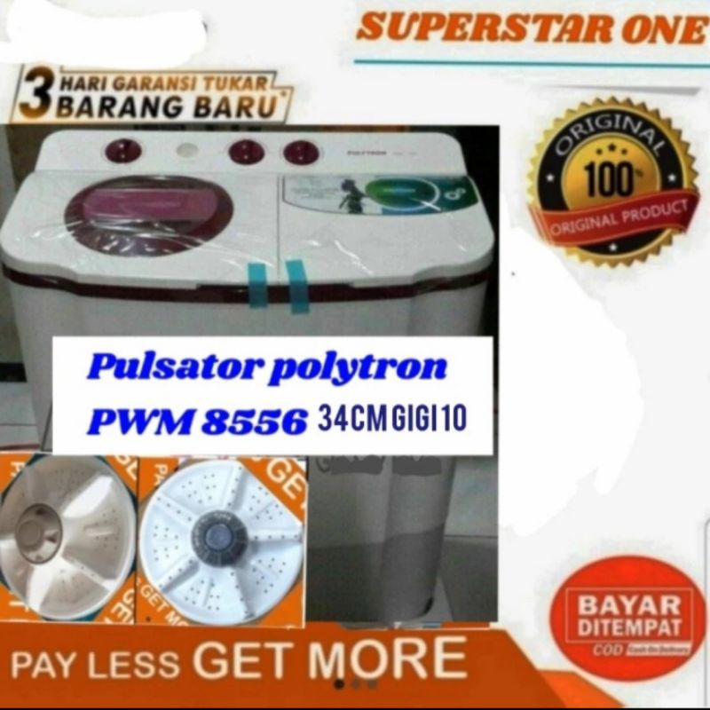 Polytron PWM8556 Mesin Cuci 2 Tabung 8.5kg Kapasitas Besar Putaran 1400 RPM